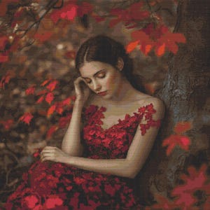 Woman   Cross Stitch Pattern Sleeps  Embroidery Forest Cross Stitch Full Coverage Keeper Compatible