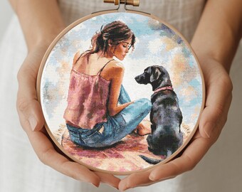 Dog Cross Stitch Pattern: Full Coverage Embroidery Design (Digital Download)