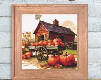 Farm Pumpkin Cross Stitch Pattern Digital PDF Full Coverage Autumn Decor (DIY)