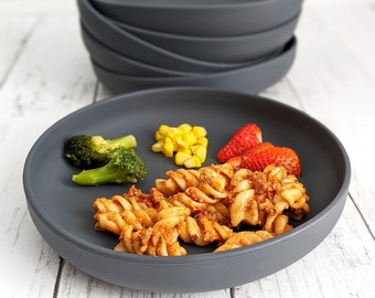Dark Grey Silicone Flat Plate | Baby Feeding Plate Unisex Toddler Plate Gender Neutral | Baby Weaning Set Aesthetically Pleasing Plate