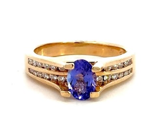 GENUINE 14KT Yellow Gold Tanzanite Ring W/ Diamonds