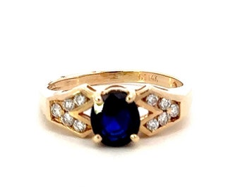 GENUINE 14KT Yellow Gold Sapphire Ring W/ Diamonds