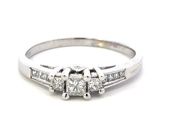 GENUINE 14KT White Gold Princess Cut Diamond Engagement Ring