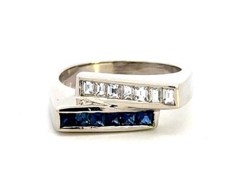 GENUINE 18KT White Gold Sapphire Ring W/ Diamonds