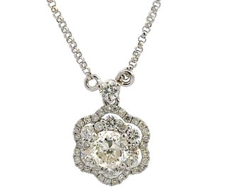 GENUINE 14KT White Gold Necklace W/ Diamond Pendant