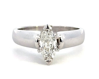 14KT White Gold Marquise Diamond Engagement Ring - 0.60CT Diamond - Size 6.5 US