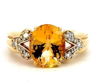 GENUINE 18KT Yellow Gold Citrine Ring W/ Diamonds