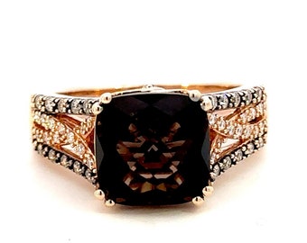 GENUINE 14KT Rose Gold Smokey Topaz Ring W/ Diamonds