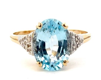 GENUINE 10KT Yellow Gold Blue Topaz Ring