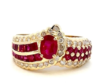 GENUINE 14KT Yellow Gold Ruby Ring W/ Diamonds