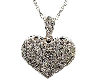 GENUINE 14KT White Gold Diamond Heart Necklace