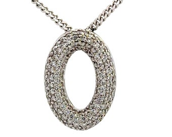 GENUINE 18KT White Gold Necklace W/ Diamond "O" Pendant