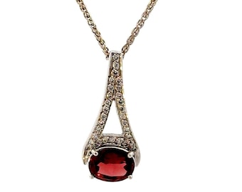 GENUINE 14KT White Gold Garnet Necklace W/ Diamonds