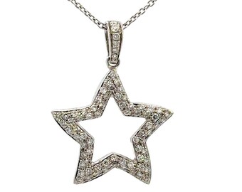 GENUINE 14KT White Gold Chain W/ 18KT Diamond Star Pendant