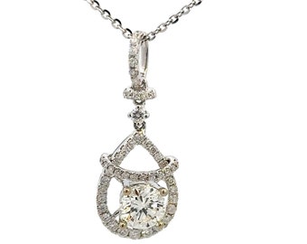 GENUINE 14KT White Gold Necklace W/ Diamond Pendant