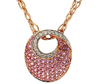 GENUINE 14KT Yellow Gold Pink Sapphire Necklace W/ Diamonds