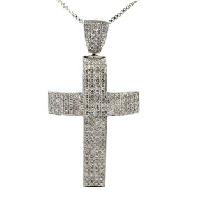 14KT White Gold Diamond Cross Pendant - 2.00CTTW Diamond