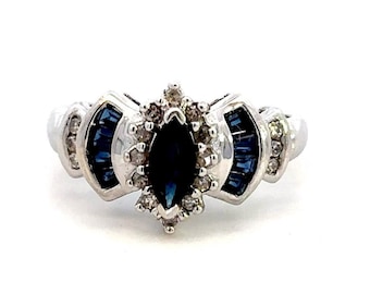 GENUINE 14KT White Gold Sapphire Ring W/ Diamonds