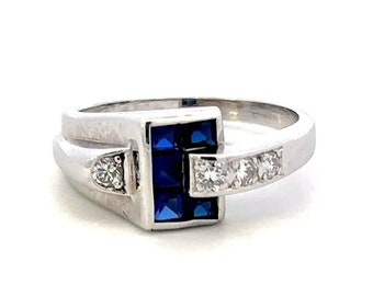 GENUINE 14KT White Gold Sapphire Ring W/ Diamonds