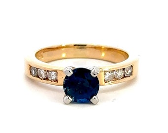 GENUINE 18KT Yellow Gold Sapphire Ring W/ Diamonds