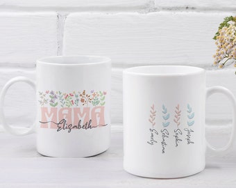 Flower Mama Mug, Personalized Mama Gift, Mother's Day Mug, Flower Mom Gift, Plant Lover Cup, Mom Birthday Gift, Mom's Garden Mug