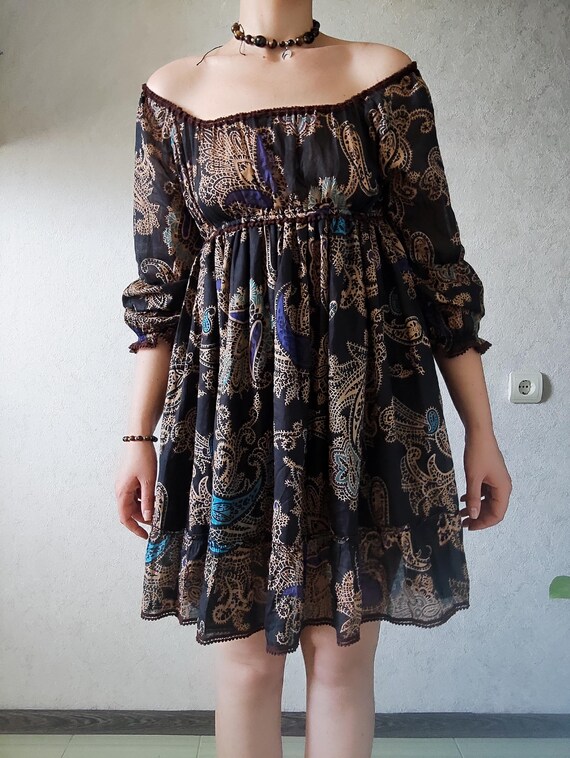 venus paisley boho dress Venus Deep V-Neck Halter Maxi Dress Patched Paisley Blue VENUS