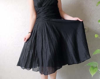 Vintage Monsoon Black Cotton Midi Dress: Sleeveless V-Neck Summer Style