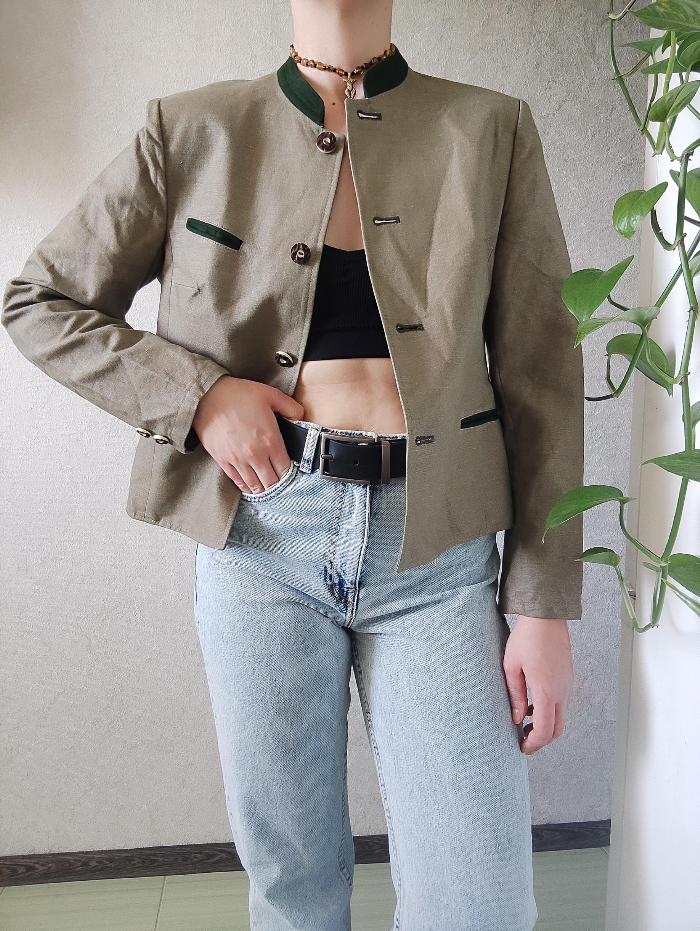 Vintage 80s 90s FOELSER Khaki Linen Cotton Blazer, Summer