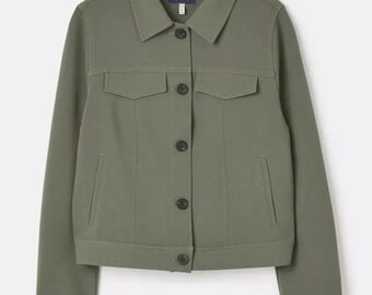 JOULES Khaki Green Jersey Jacket: British Button-Up Style