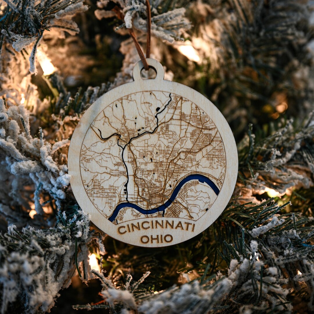 Cincinnati Ohio Engraved Wooden Christmas Ornament Personalized City