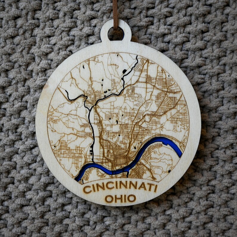 Cincinnati Ohio Engraved Wooden Christmas Ornament Personalized City