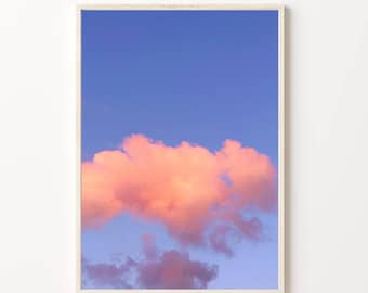 Blozen roze wolken, kunst aan de muur, minimalistisch decor, digitale download, cloud print kwekerij decor, cadeau