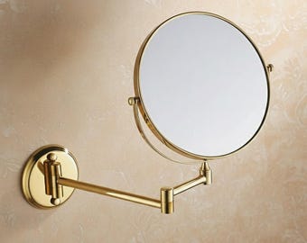 Espejo de aumento de pared de latón y acero inoxidable de 8 pulgadas