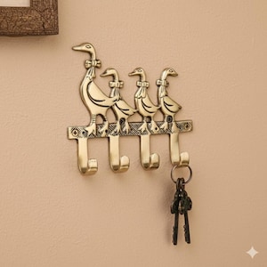 SHOBIXX - Bellissimo gancio portachiavi da parete in ottone a forma di mamma e bambino, a forma di oche, portachiavi a forma di oche, gancio decorativo unico, portachiavi
