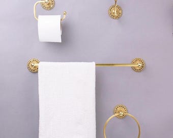 SHOBIXX- Set of 4 Handmade High Quality Brass  Hangers for Bathroom | Toilet paper holder | wall hook | Towel hanger | Elegant bathroom deco