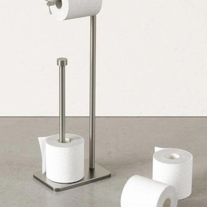 SHOBIXX- Porta rotolo di carta igienica di qualità premium per il bagno / Porta carta igienica in acciaio inossidabile fatto a mano / Autoportante / finitura nichel /