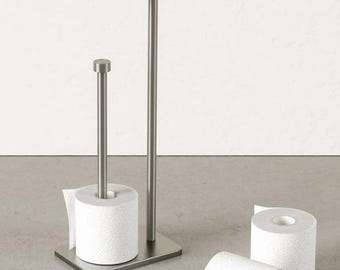 SHOBIXX- Premium quality Tissue roll Holder for Bathroom | Handmade Stainless Steel Toilet paper stand | Freestanding | nickel finish |