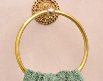 SHOBIXX- Golden Floral Brass Towel Ring Holder | Elegant look |  Handmade brass towel holder | towel hanging ring | bathroom decor