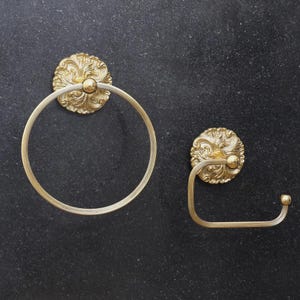 Brass Floral Towel Holder & Toilet Paper Holder | Bathroom Decor | Towel Ring | Toilet Roll Holder | Bathroom Accessories | Tp Holder