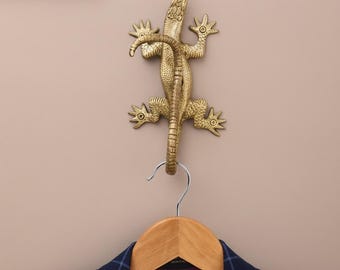 真鍮製トカゲ型ウォールフック：爬虫類装飾、4個セット - Etsy 日本