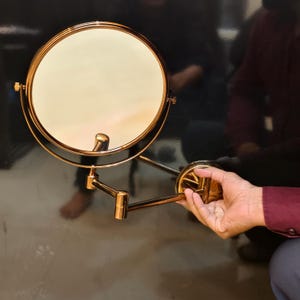 SHOBIXX-Beautiful Brass and stainless steel Body mirror | Two-Sided fully rotate Swivel Mirror | Magnifying mirror | Wall Mounted | 8 inch