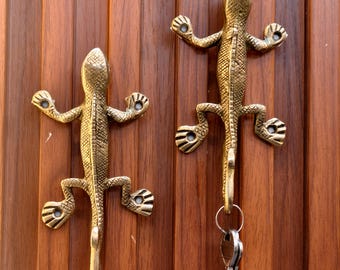 Messing hagedis muurhaak sleutelhouder, reptielvorm sleutelorganizer, unieke decoratieve haak, huisdecor gekko, sleutelhanger, exotisch huisdecorcadeau