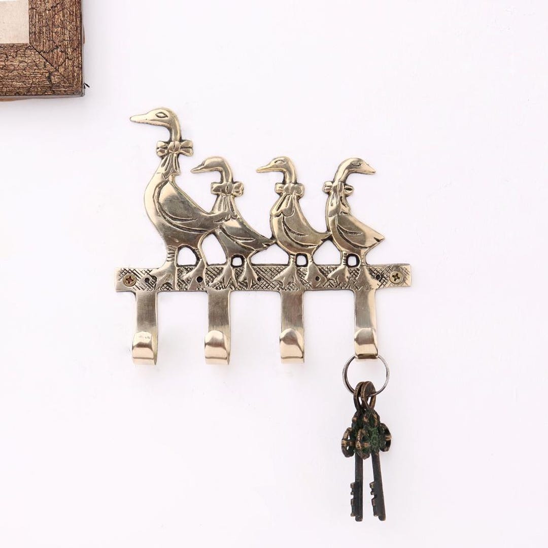 SHOBIXX- Beautiful Brass Mother and Baby Geese Wall Hook Key Holder ...