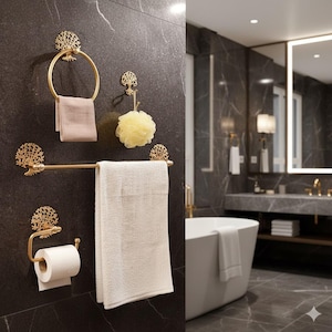 SHOBIXX - Juego de 4 colgadores de pared de latón de primera calidad hechos a mano / Elegantes accesorios de baño / Toallero / Perchero / Gancho de pared / Portarrollos