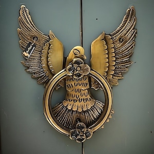 SHOBIXX | Solid Brass Open Winged Eagle Door Knocker | Antique Brass Door Banger | Front Door Decor Home Decor Christmas Gift Front Doorbell