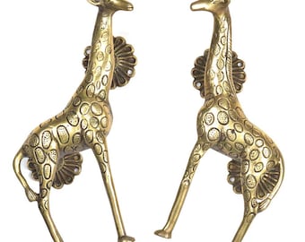 Handmade Brass Giraffe Door Handle - Green Patina Home Decor