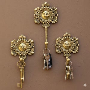 SHOBIXX - Gancho de pared de latón con forma de sol / Juego de tres piezas / Decoración vintage para el hogar / Regalo de inauguración de la casa / Ganchos de pared / Ganchos de latón