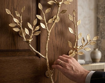 大型真鍮製ドアハンドル - 20インチの木の枝型ドアハンドル