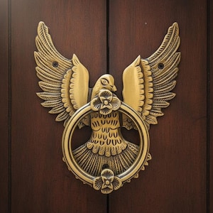 SHOBIXX | Solid Brass Open Winged Eagle Door Knocker | Antique Brass Door Banger | Front Door Decor Home Decor Christmas Gift Front Doorbell
