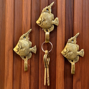 SHOBIXX | 3pc Brass Fish Wall Hook, Key Holder, Nautical Wall Decor, Coastal Home Decor, Decorative Wall Hook, Fish Hook, Gift For Fishermen